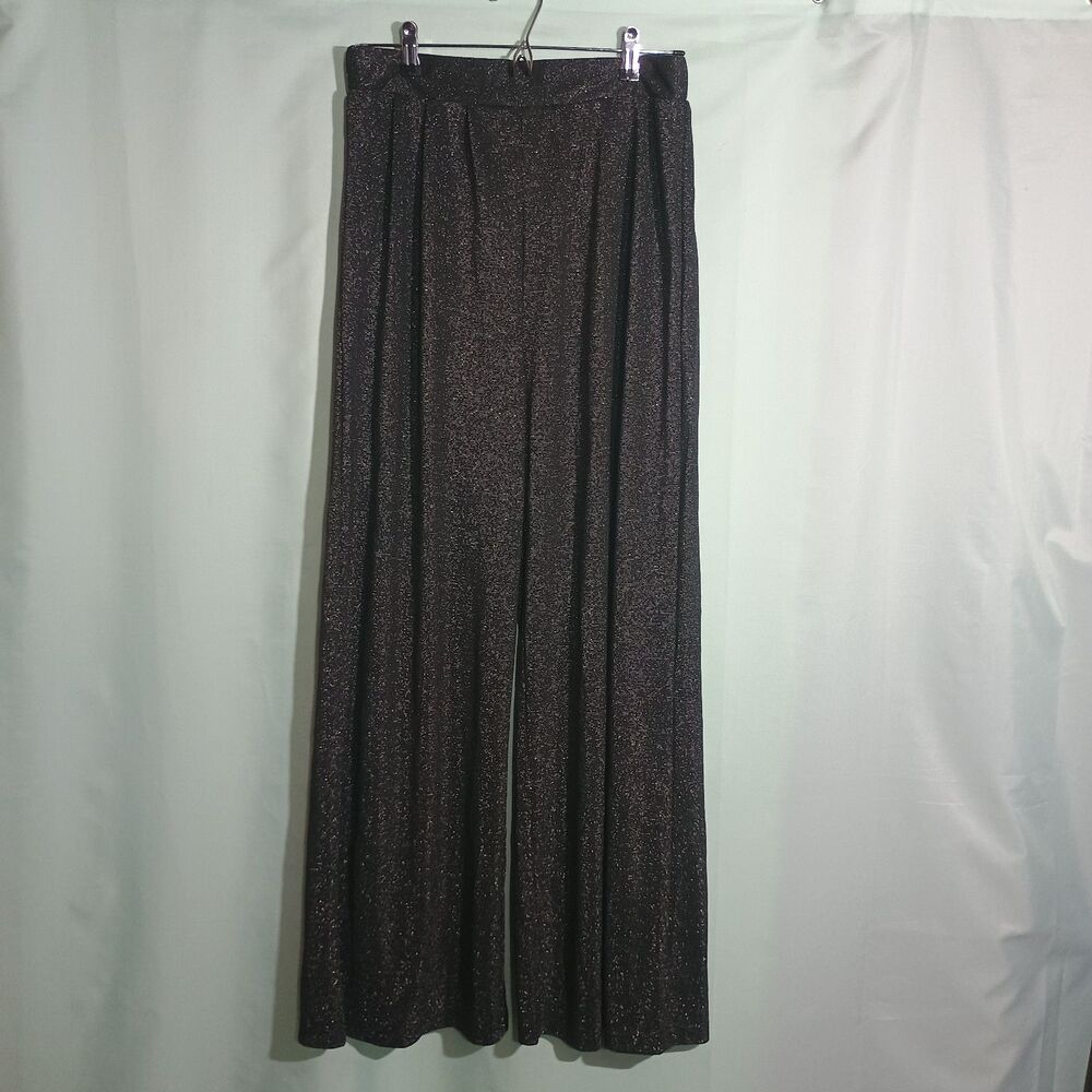 Black Metallic Shimmer Wide Leg Pants High Waist Palazzo Evening Party